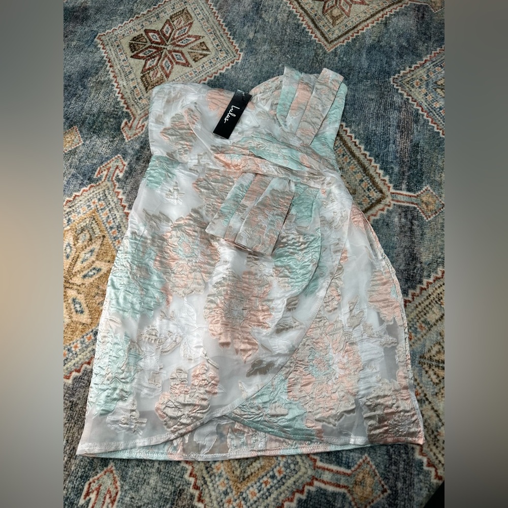 Lulu's White Mini Dress with Mint and Blush Floral Jacquard